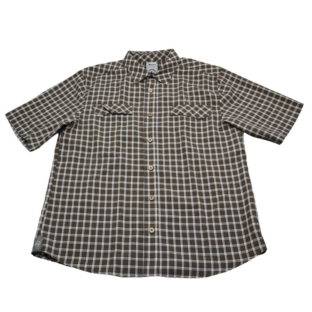 MOJO Shirt Mens XL Brown Plaid Vented Fishing UPF 30 Short Sleeve